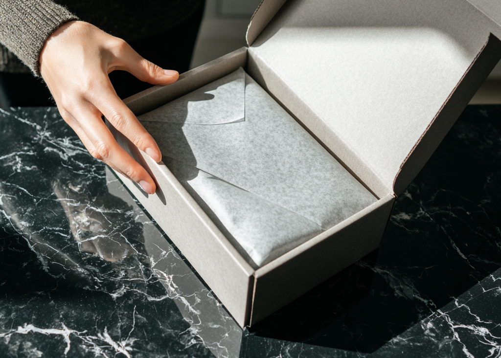 ecommerce-packaging-unboxing-glassine-lotusify.jpg E-commerce glassine packaging enhancing unboxing experience