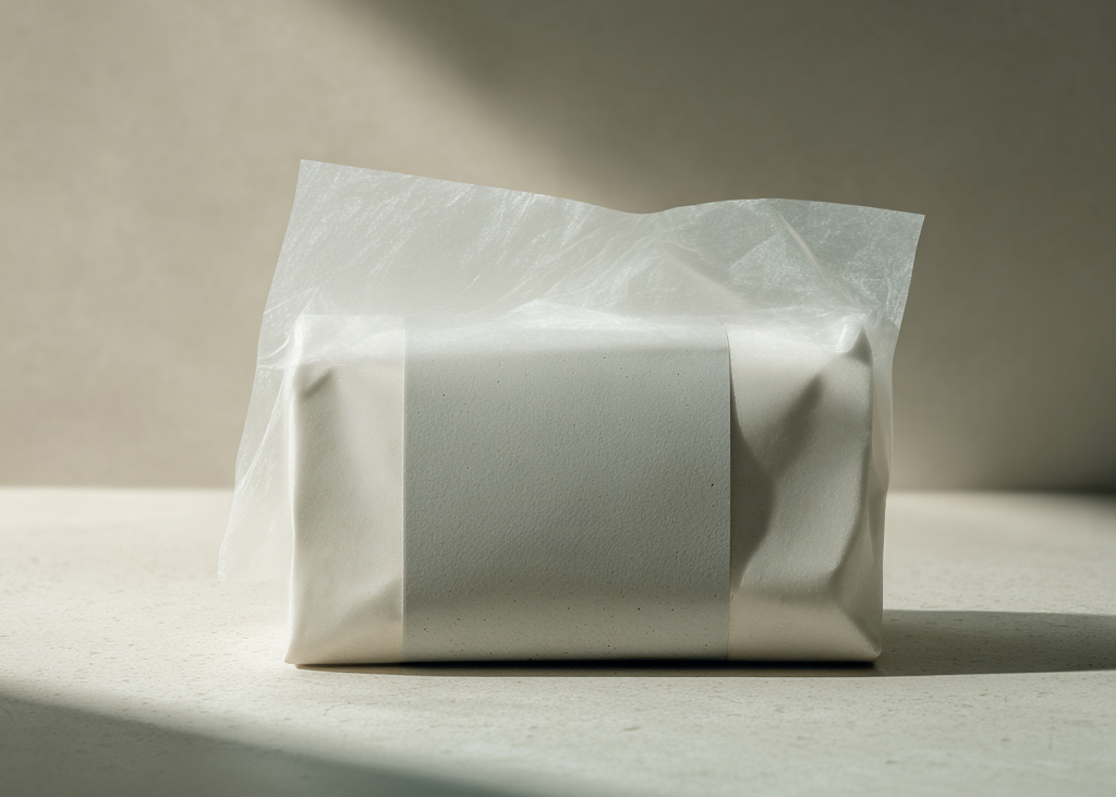 Minimalist product shot of sustainable packaging materials